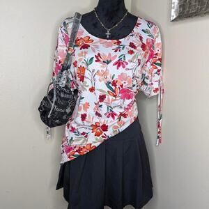 White with pink and red floral print top 1X